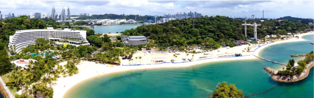 aerial view of singapore sentosa island beach front 