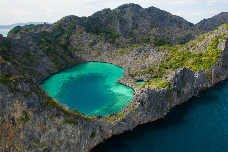 cocks comb island heart shaped emerald lagoon myeik archipelago in myanmar