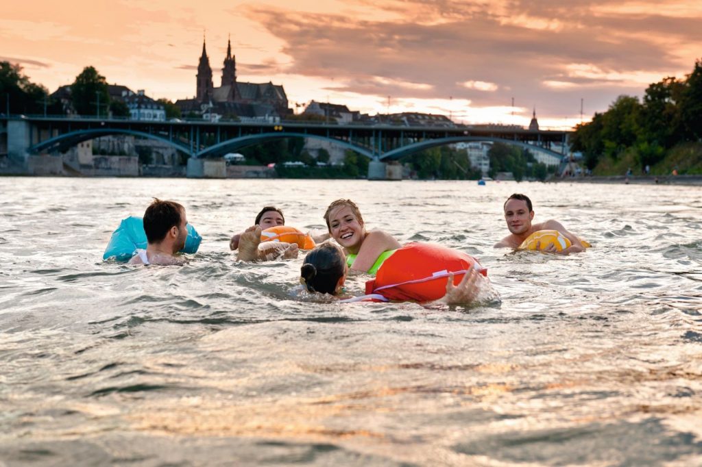people swimming with Wickelfisch in Rhine River