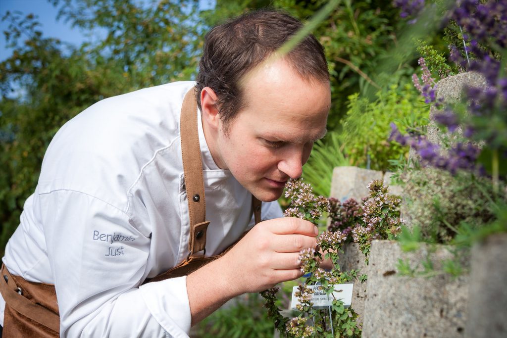 Chef Benjamin Just taking inspiration from fresh herbs in the garden