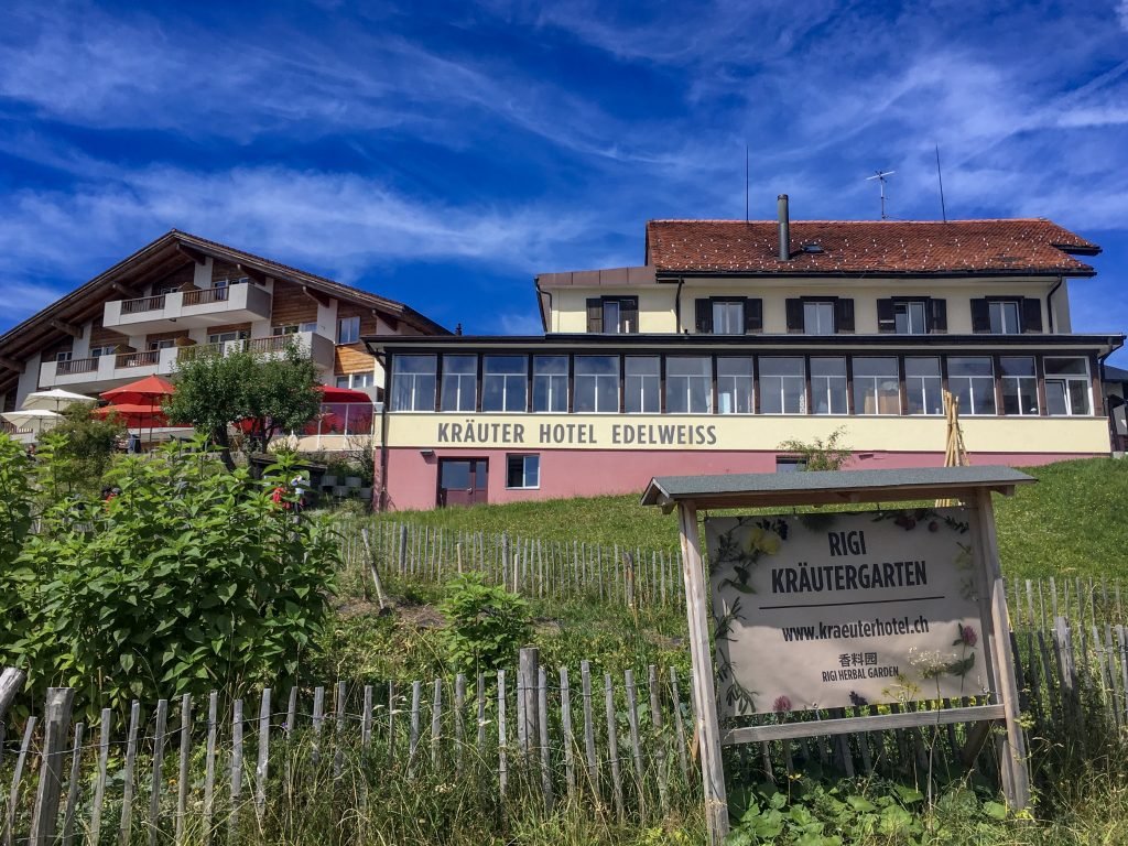 front view of Krauter Hotel Edelweiss and herb garden