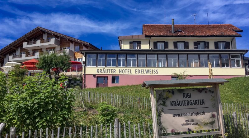 front view of Krauter Hotel Edelweiss and herb garden