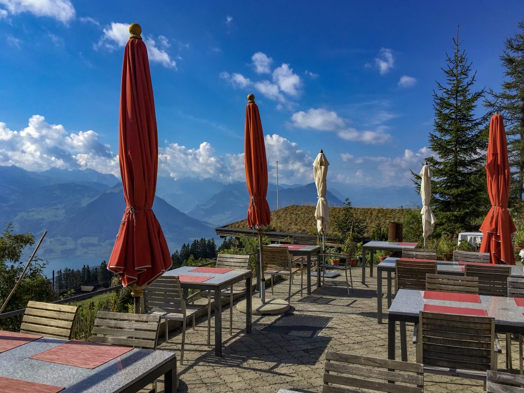 Panorama Restaurant terrace with its panaromic view of the Swiss Alps