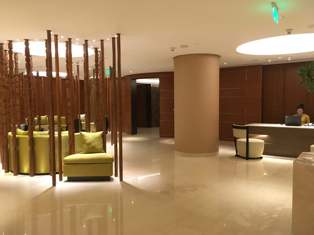 modern wooden designs at the reception area of santata spa