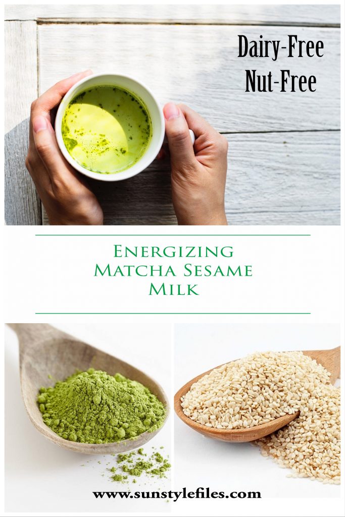 energizing matcha sesame milk recipe pinterest cover