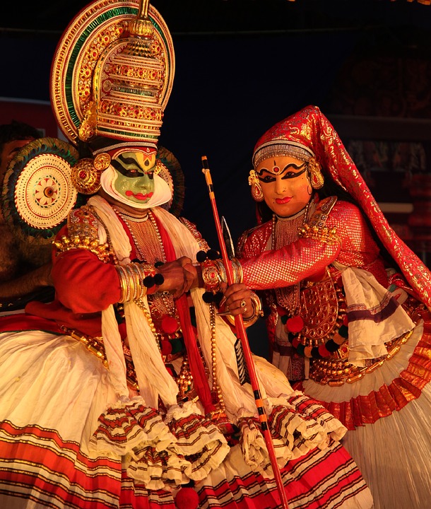 Kathakali dancers in full costume and makeup