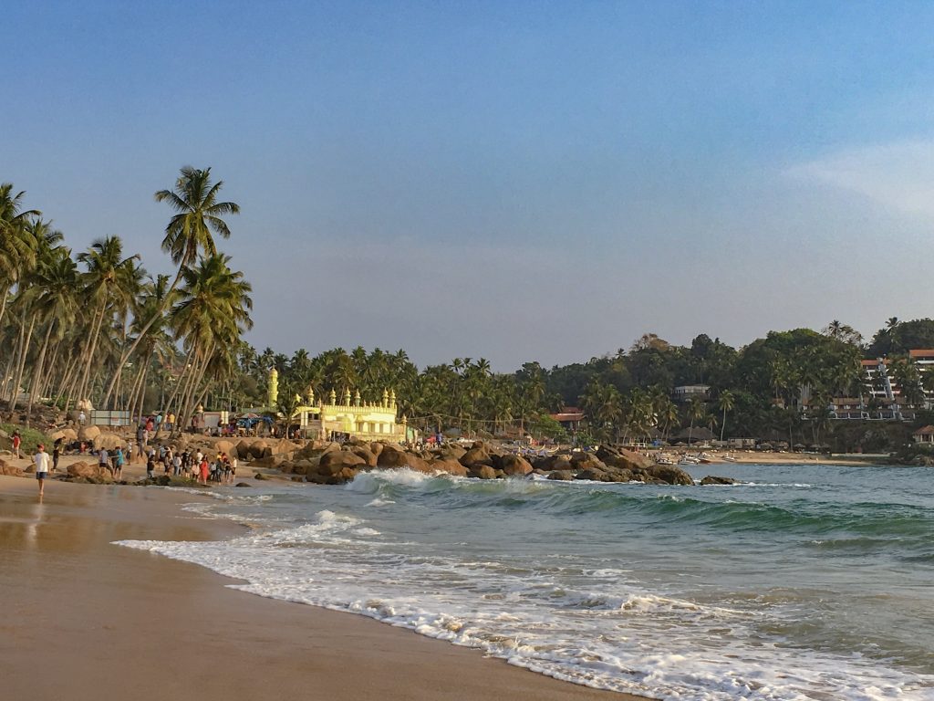 mosque and palm trees along Kovalam Beach