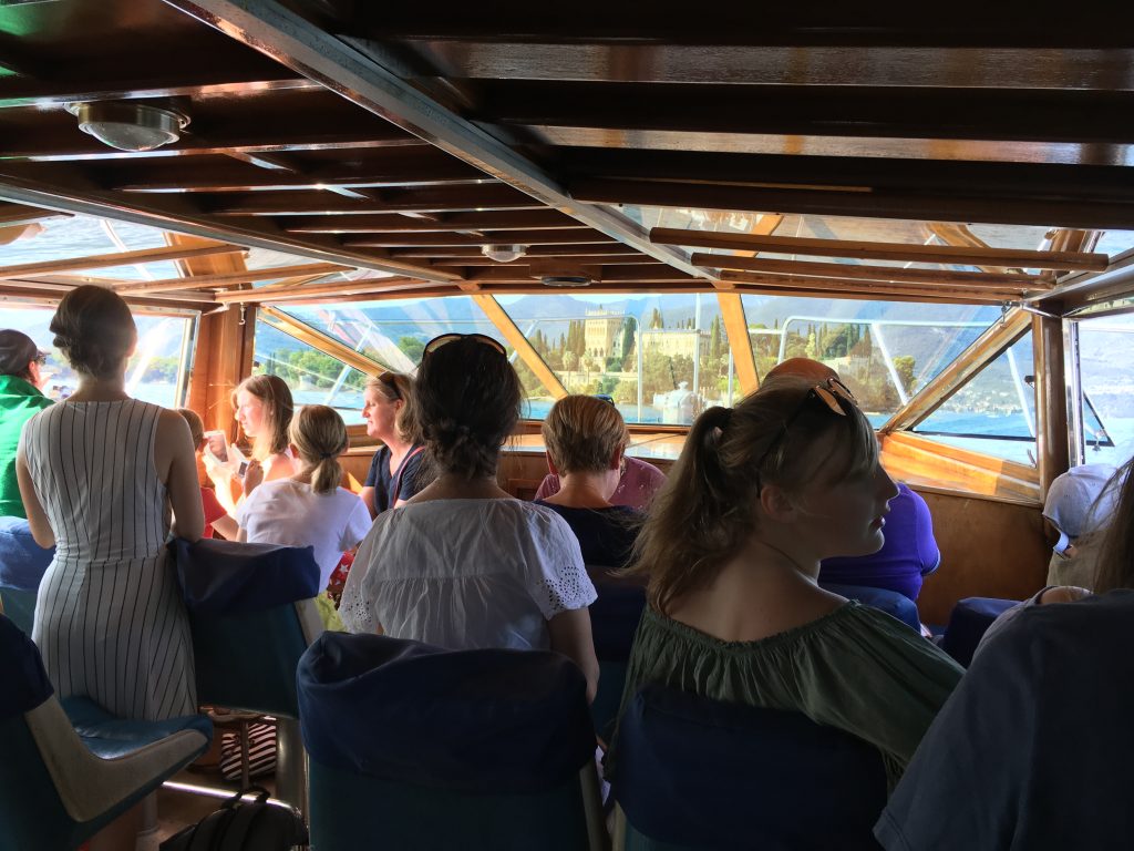 inside the boat tour of Sirmione Boats towards Isola del Garda