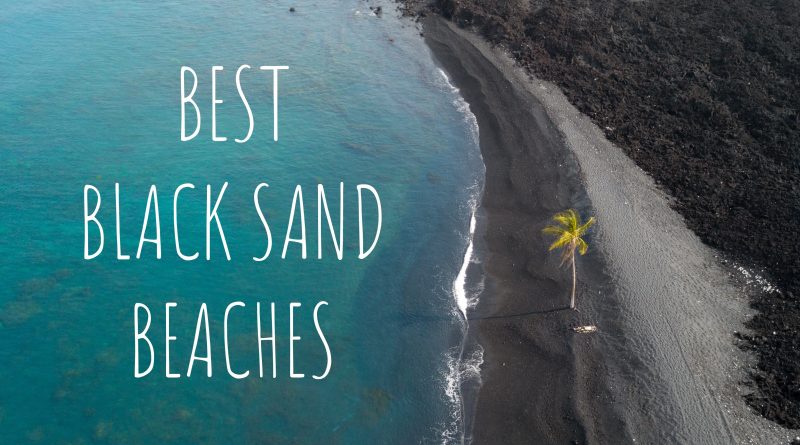 best black sand beaches aerial view of lone pine in the middle