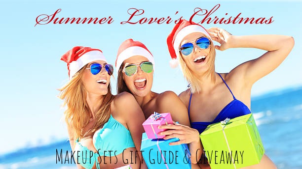 makeup sets for summer lovers christmas gift guide group of women on beach with santa hats and presents