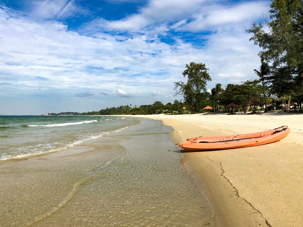 orange kayak on private beach at Bintan lagoon