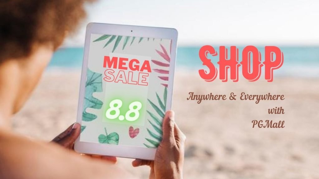 man tablet ipad on beach online shopping banner