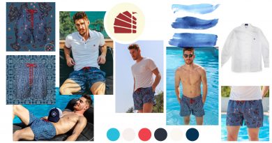 blue colour palette perfect mens swim shorts collage