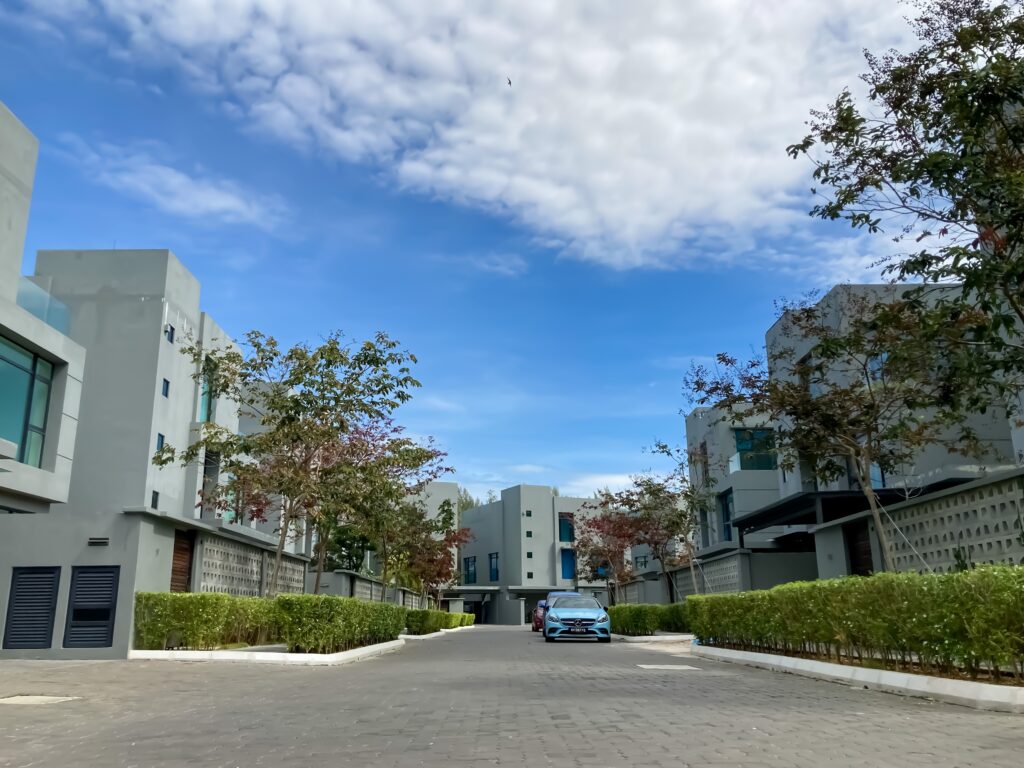 perspective view of Lavanya luxury villas and driveway