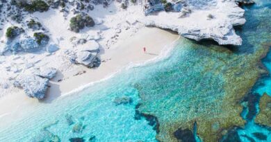 aerial view of rottnest island beach azure waters white sand and corals