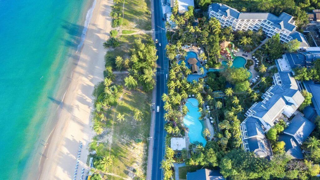 aerial view of best family beach resort in phuket